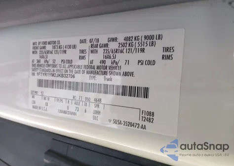 2018 Ford Transit-250 z USA, uszkodzony, nr VIN 1FTYR1YM2JKB32706